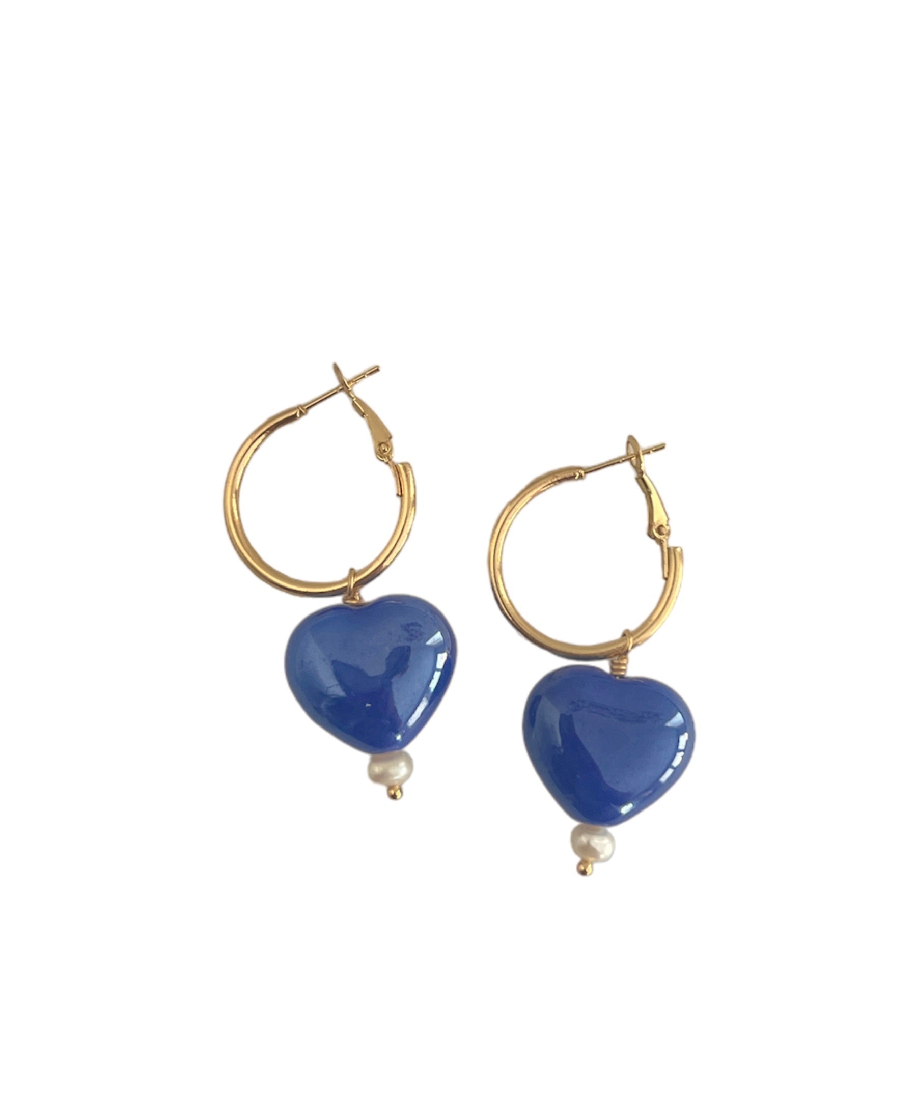 Blue Ceramic Heart Hoop Earrings