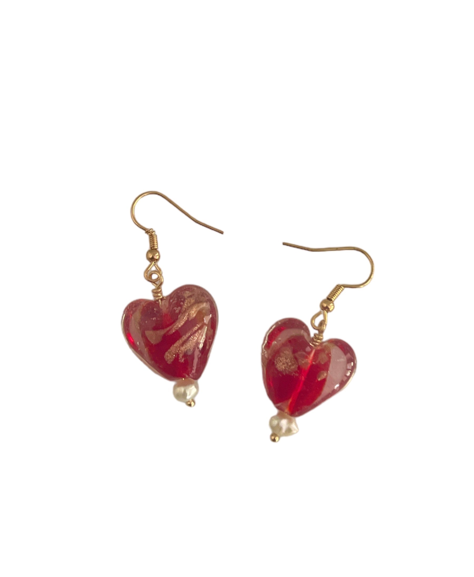 Red Glass Heart Earrings