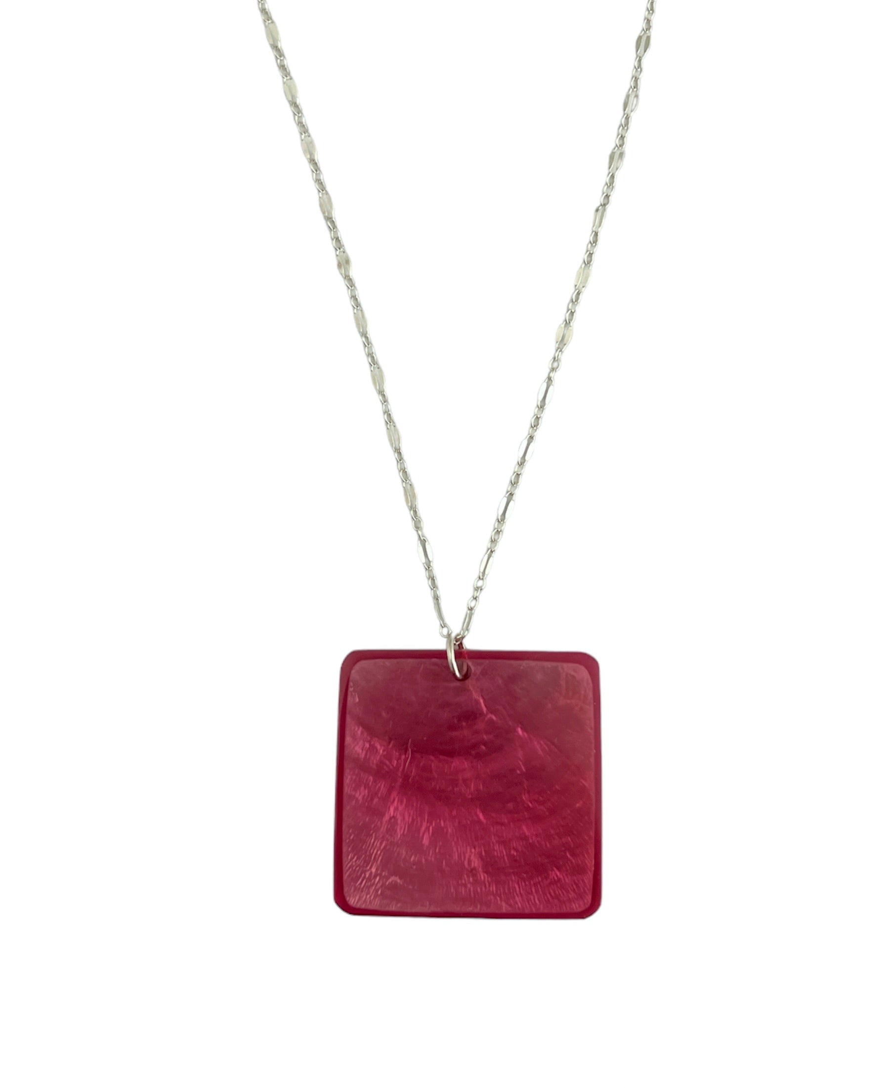 Glass Pink Square Necklace