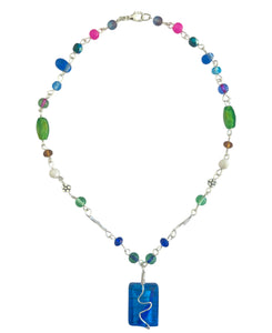 Blue Pendant Beaded Necklace